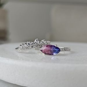 Pink & Purple marquise Gemstone Ring, real 925 Sterling Silver Charmed Aroma